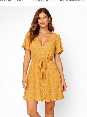 Abercrombie & Fitch SZ LP Cottagecore Causal Brodice Tie Elastic Waist Dress